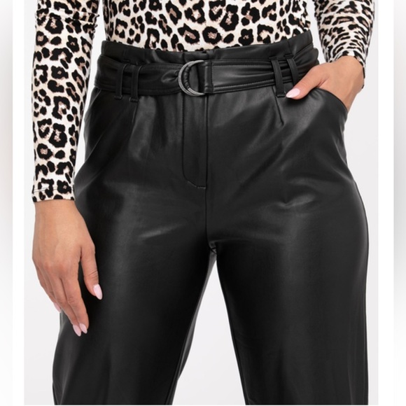 Cleo Petites Vegan Leather Paper Bag Pants, Black Size 12P. NWOT - Picture 2 of 16